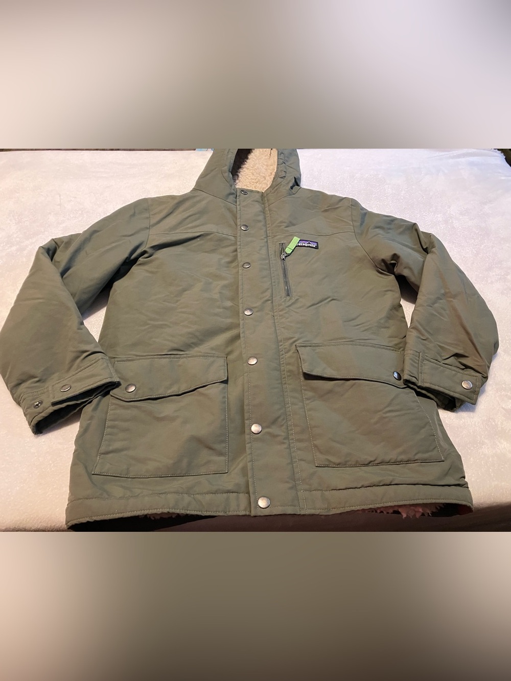 Patagonia Olive Green Hooded Insulated Puffer Jacket